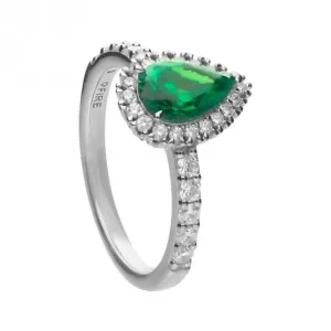 Bague en forme de larme verte pavée entourée de diamants R3780 Diamonfire Jewellery