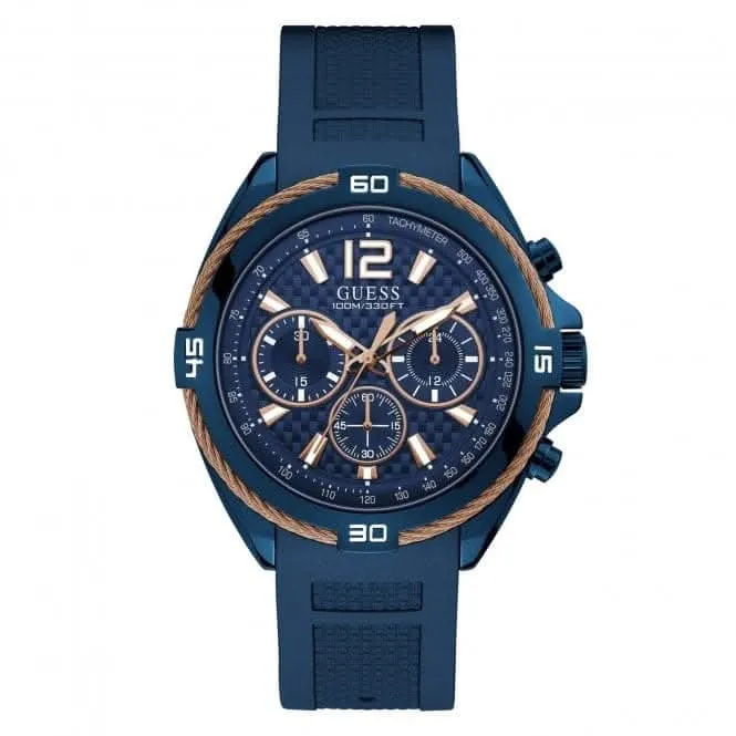 Montre Guess Gents Blue Rose Gold avec détails en fil doré W1168G4