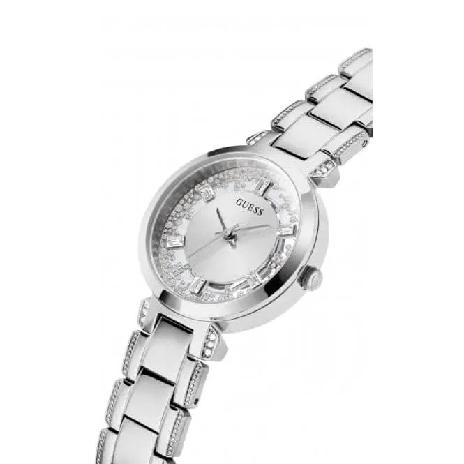 Montre Guess Ladies en acier inoxydable argenté avec cadran cristal transparent GW0470L1