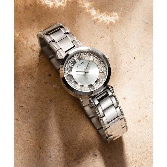 Montre Guess Ladies en acier inoxydable argenté avec cadran cristal transparent GW0470L1