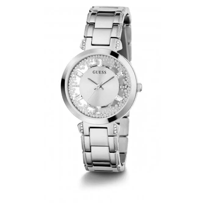 Montre Guess Ladies en acier inoxydable argenté avec cadran cristal transparent GW0470L1