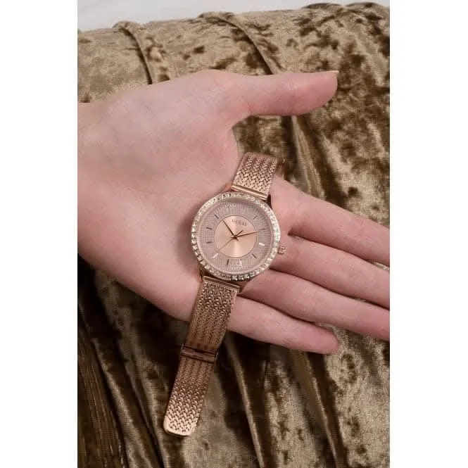 Montre Guess Ladies Soirée en acier inoxydable maillé or rose GW0402L3