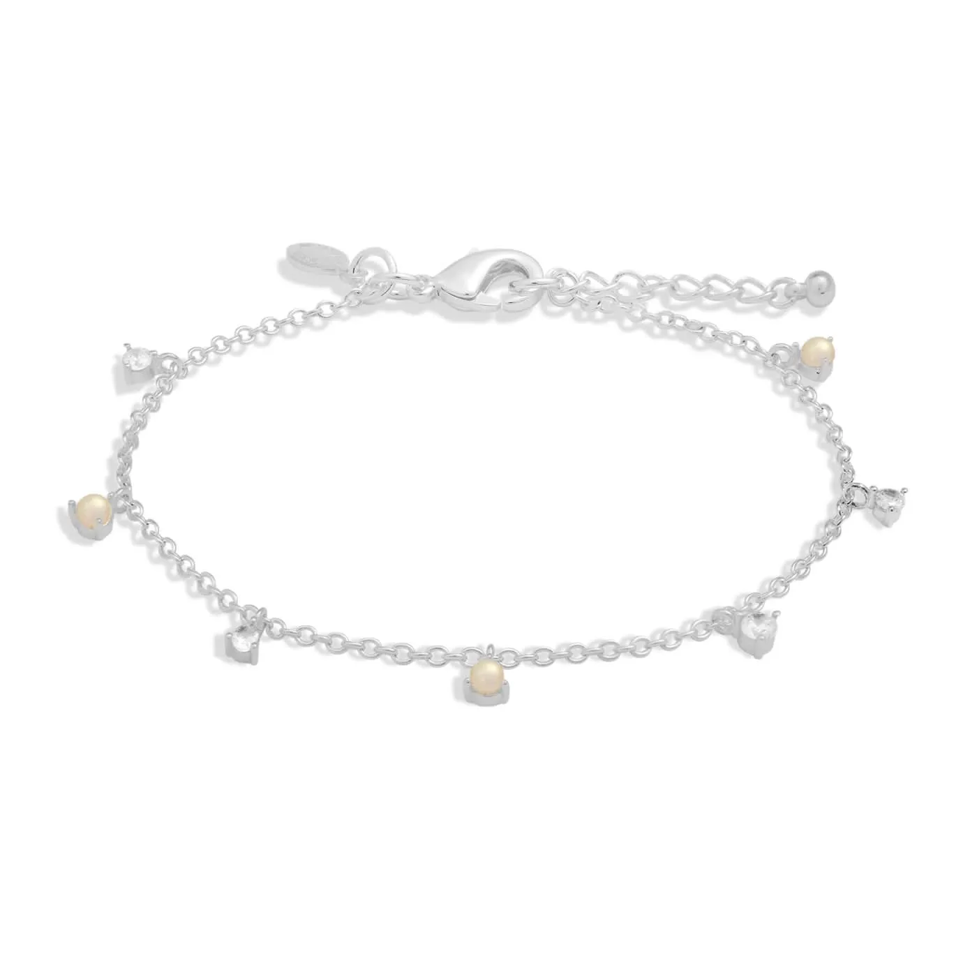 Bracelet en argent plaqué 7837 avec charmes en zircone cubique Halo Pearl et perles - Joma Jewellery