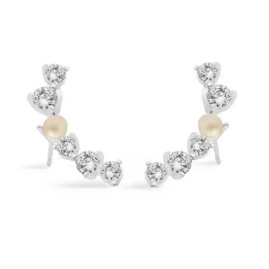 Boucles d'oreilles argentées Halo Pearl Cubic Zirconia & Pearl Crawler 7845 Joma Jewellery