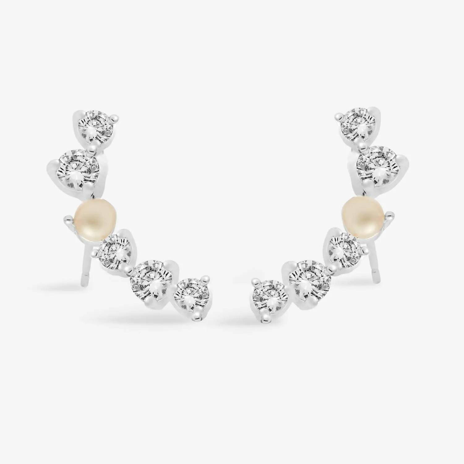 Boucles d'oreilles argentées Halo Pearl Cubic Zirconia & Pearl Crawler 7845 Joma Jewellery