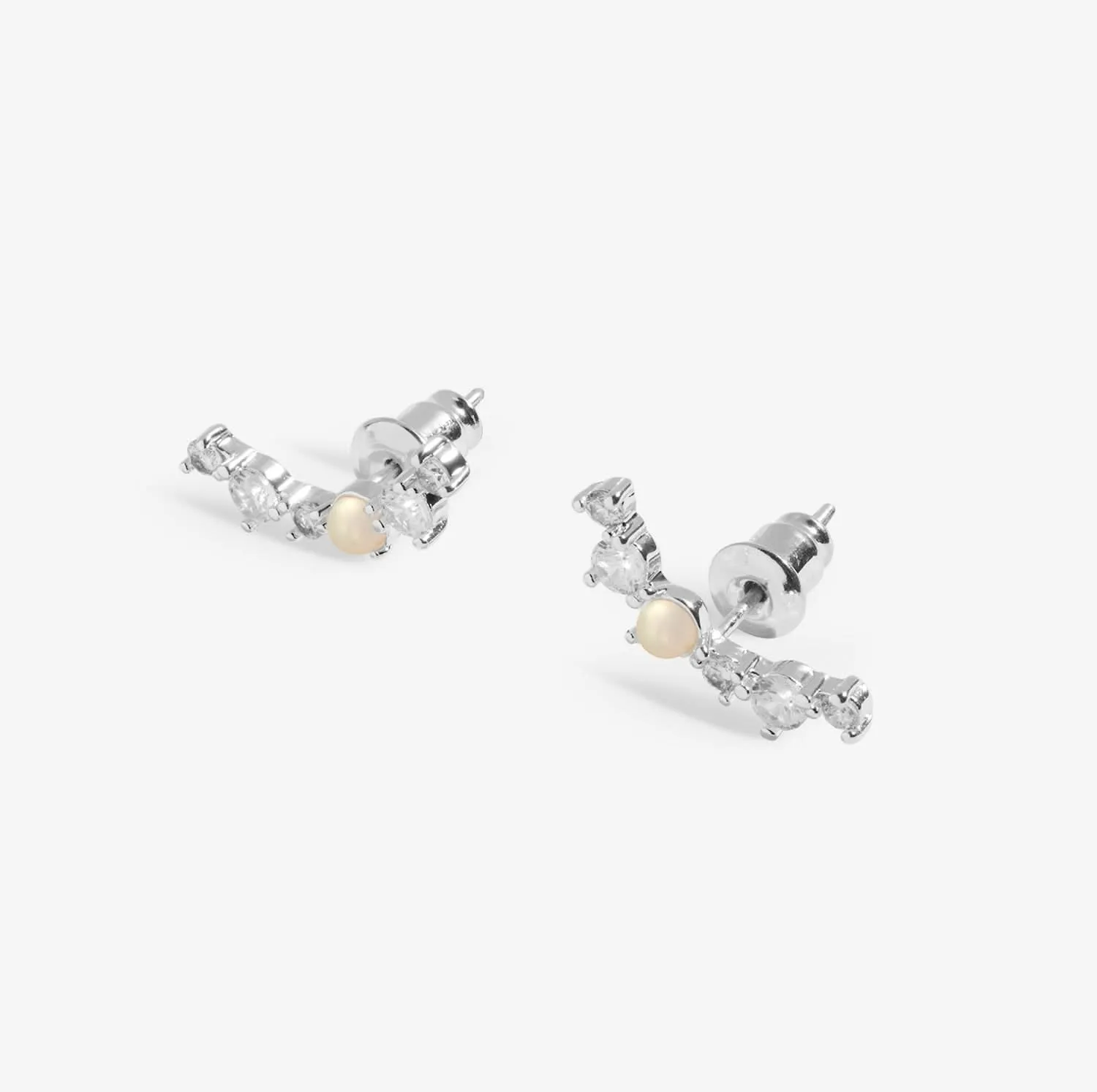 Boucles d'oreilles argentées Halo Pearl Cubic Zirconia & Pearl Crawler 7845 Joma Jewellery