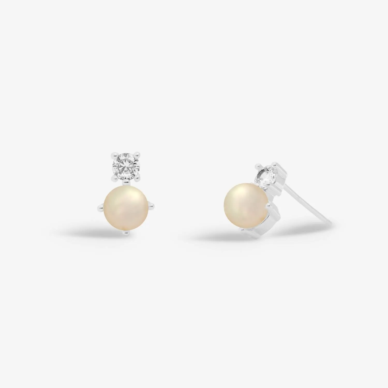 Boucles d'oreilles argentées à clous Halo Perle et Zirconium Cubique 7843 Joma Jewellery