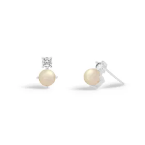 Boucles d'oreilles argentées à clous Halo Perle et Zirconium Cubique 7843 Joma Jewellery