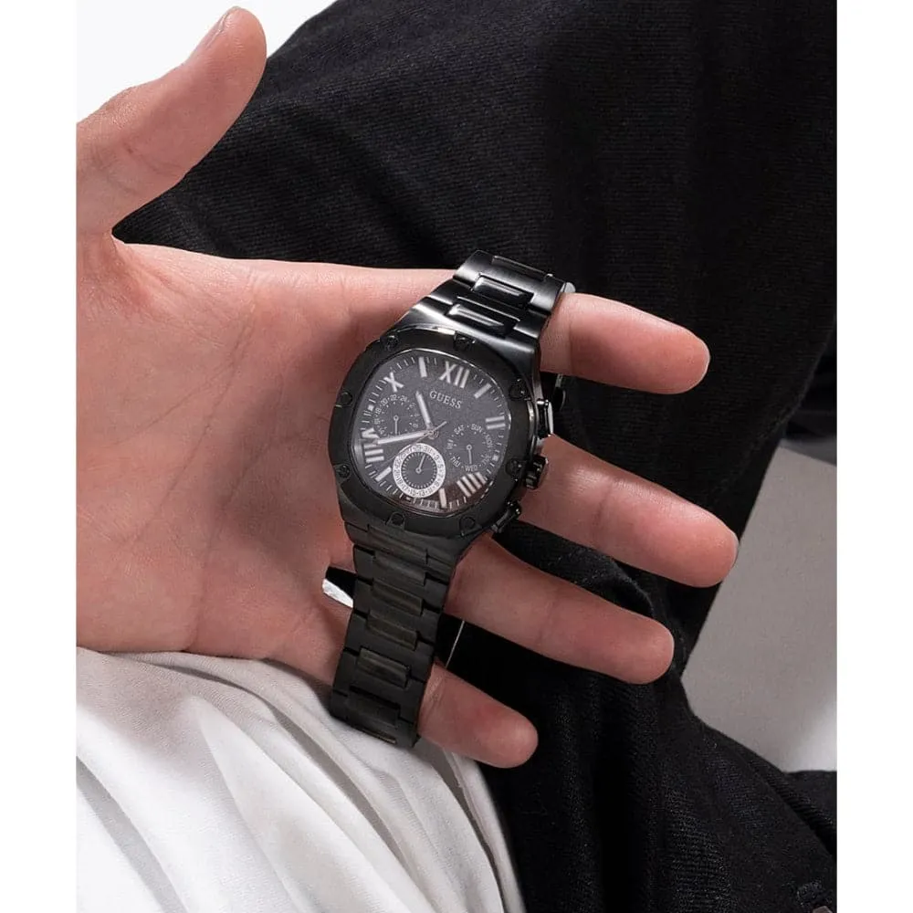 Montre Guess Bijoux Chronographe Cadran Noir Bracelet Acier Inoxydable pour Homme GW0572G3