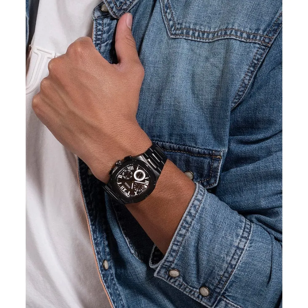 Montre Guess Bijoux Chronographe Cadran Noir Bracelet Acier Inoxydable pour Homme GW0572G3