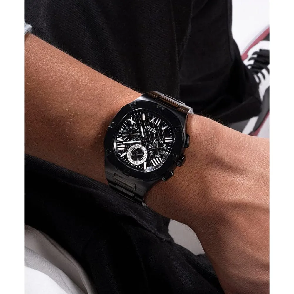 Montre Guess Bijoux Chronographe Cadran Noir Bracelet Acier Inoxydable pour Homme GW0572G3