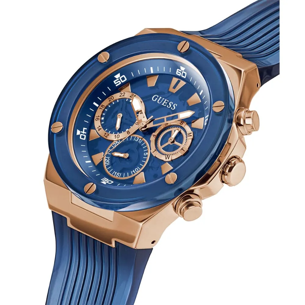 Montre Guess pour Homme Chronographe Cadran Bleu & Bracelet en Silicone GW0425G3