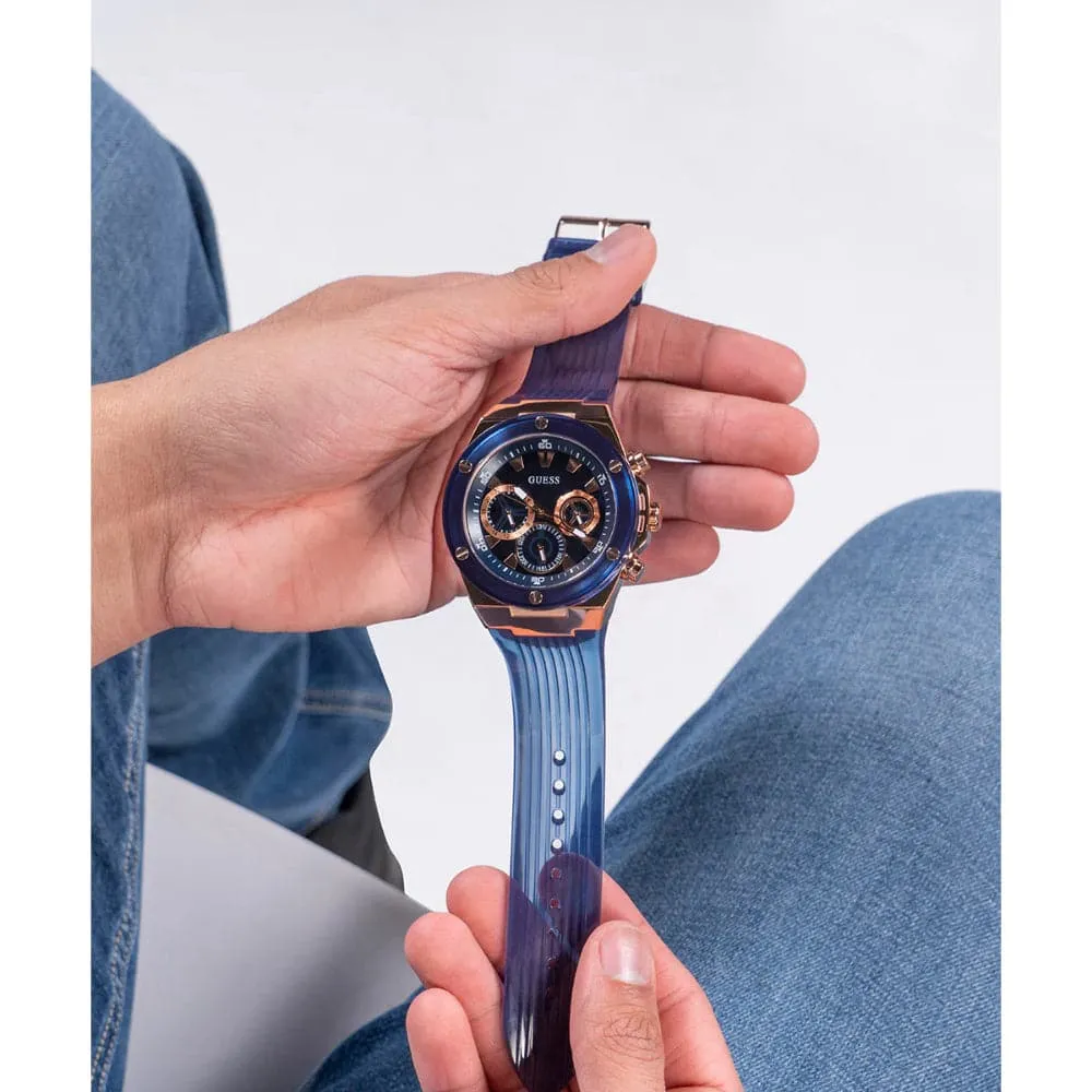 Montre Guess pour Homme Chronographe Cadran Bleu & Bracelet en Silicone GW0425G3