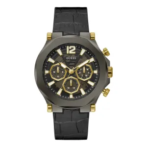 Montre Guess pour Homme en Cuir Véritable Noir avec Boîtier en Gun Metal GW0492G1