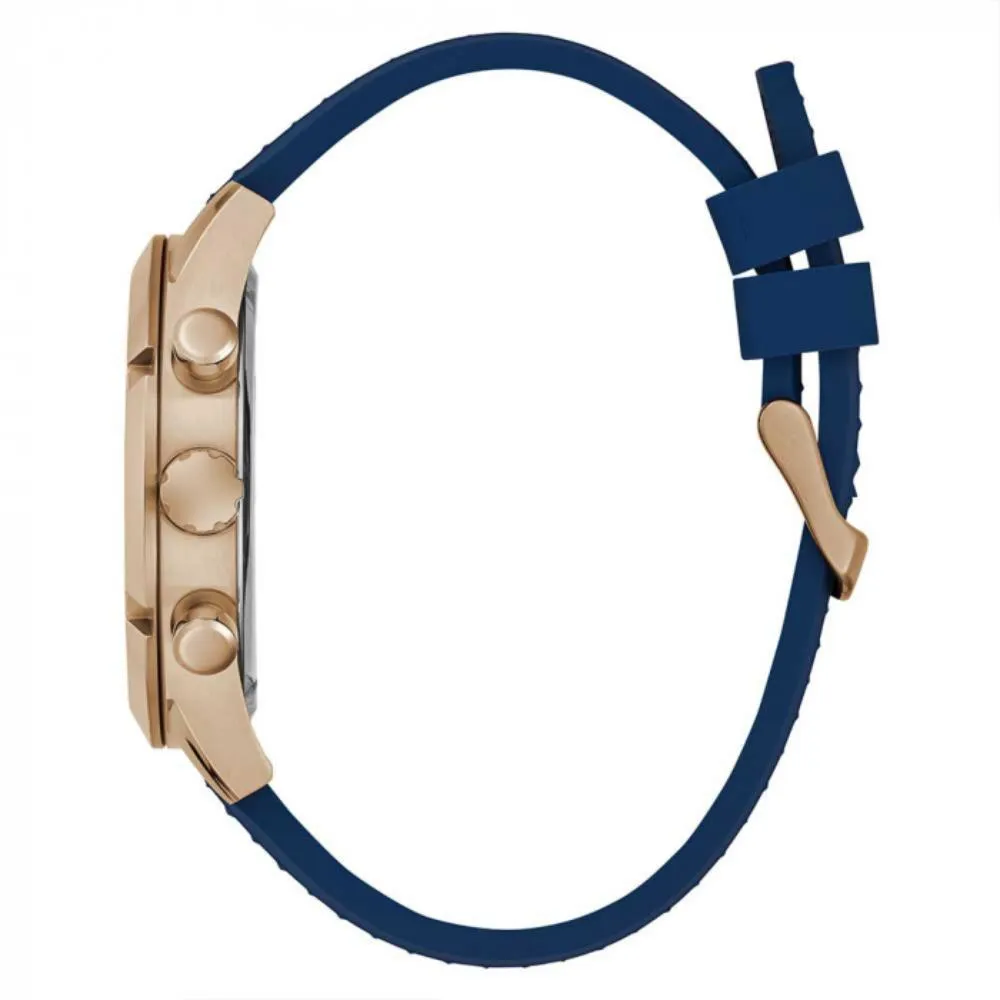 Montre Guess pour Homme en Ton Or Rose avec Bracelet en Silicone Noir Multifonction GW0729G3