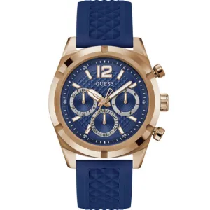 Montre Guess pour Homme en Ton Or Rose avec Bracelet en Silicone Noir Multifonction GW0729G3