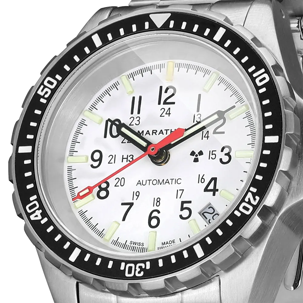 Montres Marathon de Joaillerie Édition Arctique Type II - Plongeur Automatique (MSAR® Auto) Sans Marquages Gouvernementaux 36mm - Blanc sur Bracelet