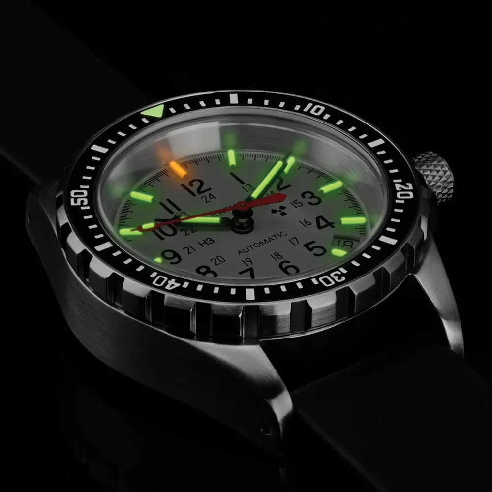 Montres Marathon de Joaillerie Édition Arctique Type II - Plongeur Automatique (MSAR® Auto) Sans Marquages Gouvernementaux 36mm - Blanc sur Bracelet