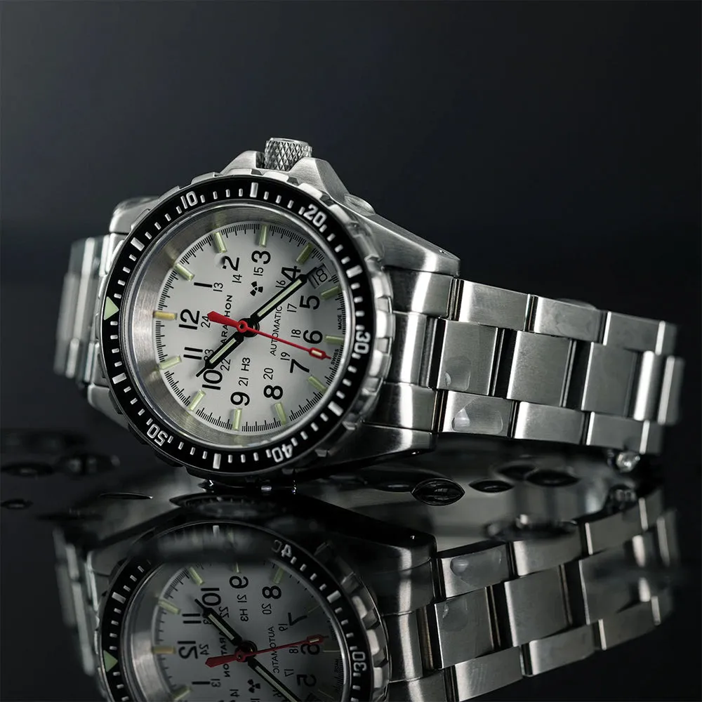 Montres Marathon de Joaillerie Édition Arctique Type II - Plongeur Automatique (MSAR® Auto) Sans Marquages Gouvernementaux 36mm - Blanc sur Bracelet