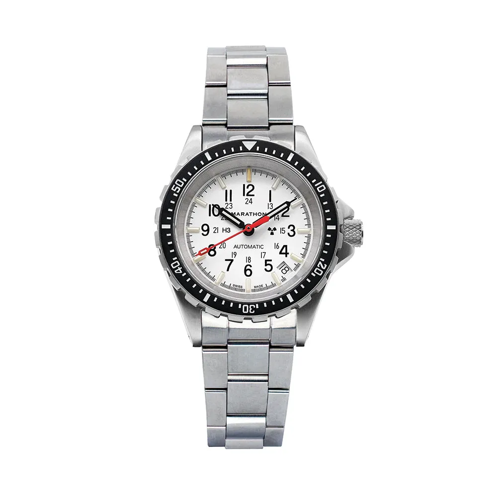 Montres Marathon de Joaillerie Édition Arctique Type II - Plongeur Automatique (MSAR® Auto) Sans Marquages Gouvernementaux 36mm - Blanc sur Bracelet