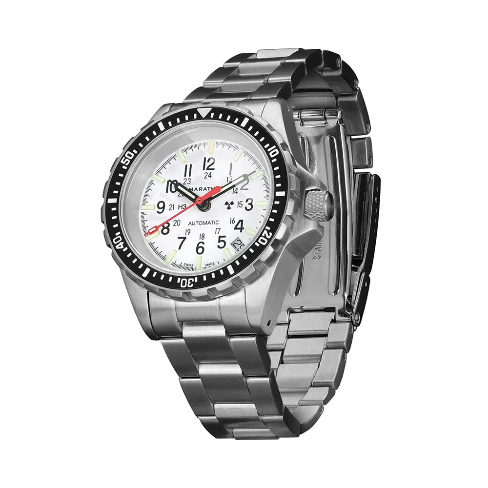 Montres Marathon de Joaillerie Édition Arctique Type II - Plongeur Automatique (MSAR® Auto) Sans Marquages Gouvernementaux 36mm - Blanc sur Bracelet