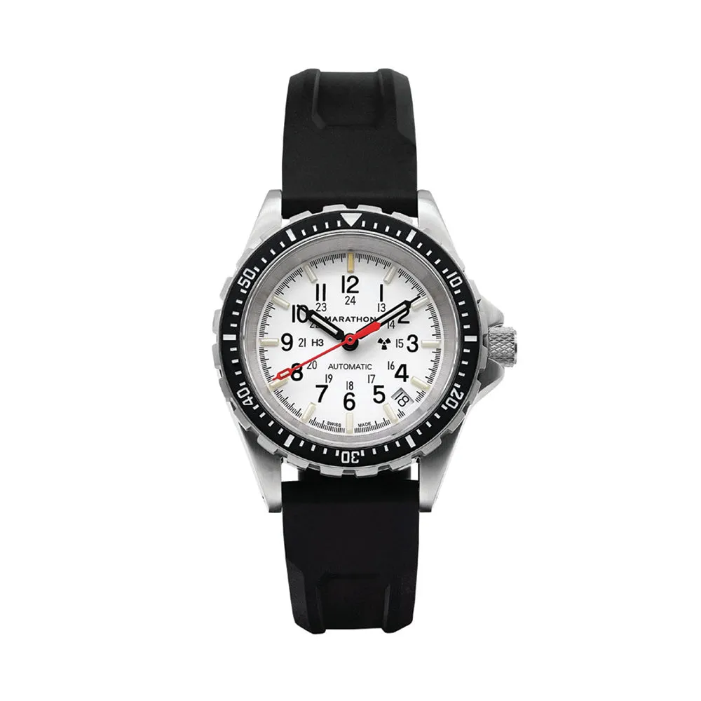 Montres Marathon de Joaillerie Édition Arctique Type II - Plongeur Automatique (MSAR® Auto) Sans Marquages Gouvernementaux 36mm - Blanc sur Bracelet en Caoutchouc