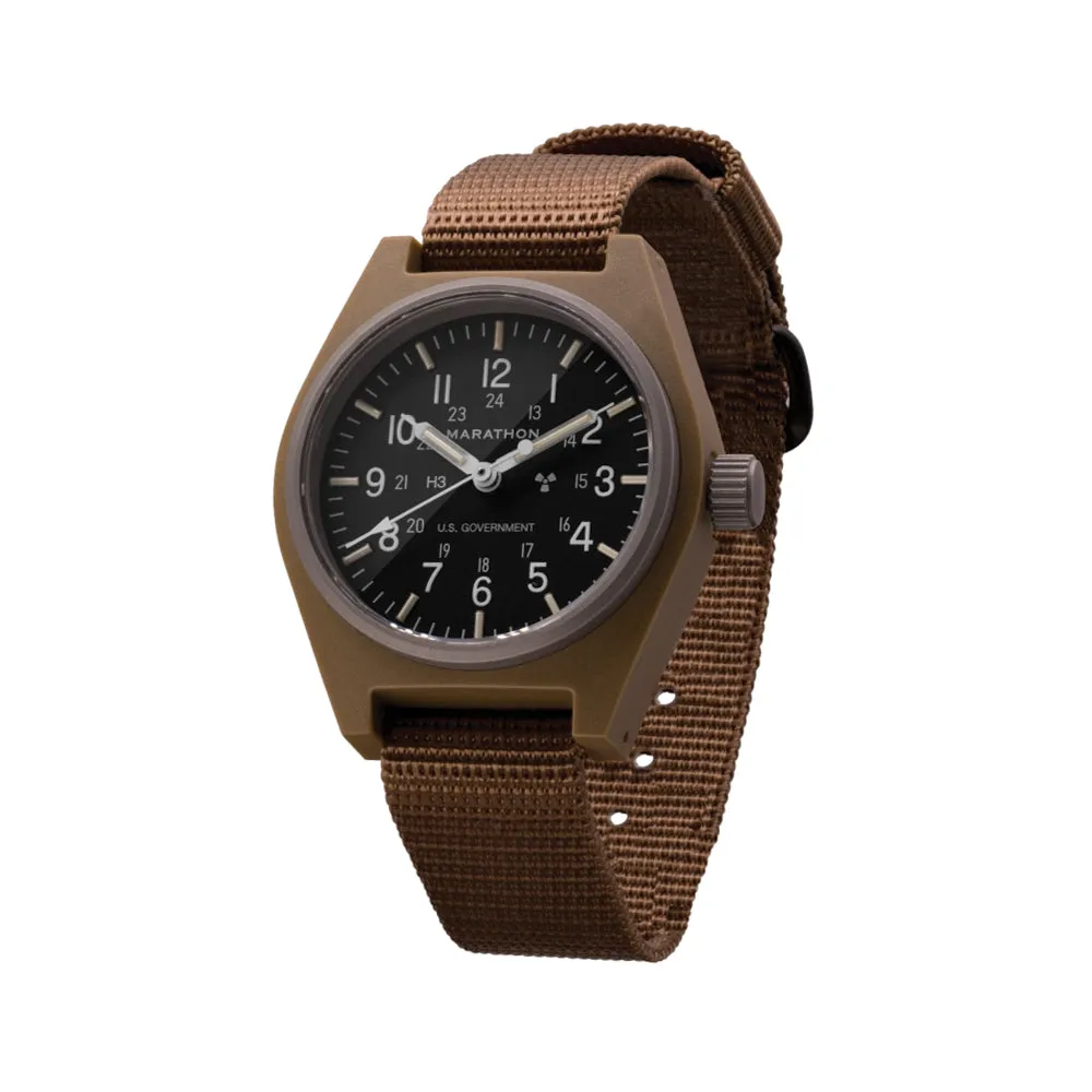 Montres Marathon de Bijoux Type II Champ Mécanique 34mm - Noir sur Bracelet Nylon Désert Tan