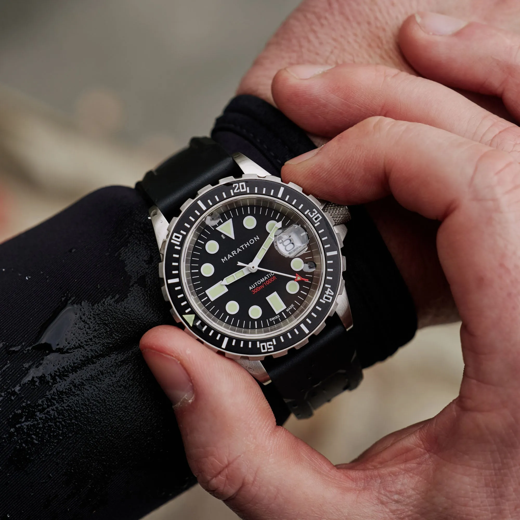 Montres Jewelry Marathon Original Search & Rescue avec Date (OSAR-D) Plongeur Automatique 41mm - Noir sur Bracelet Caoutchouc