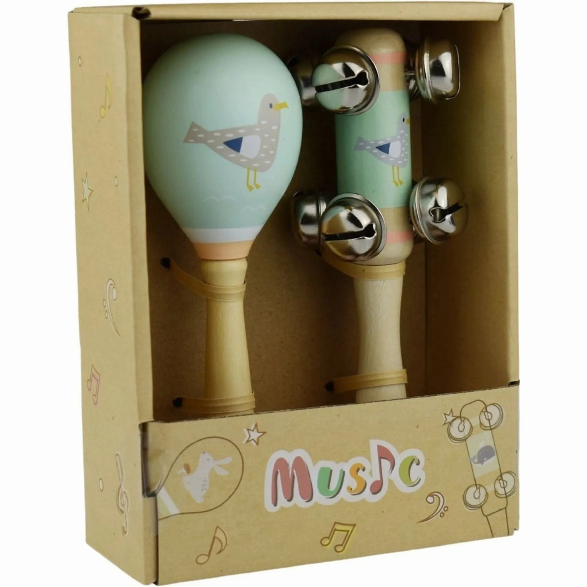 Kaper Kidz Toys Calm & Breezy Sea Wooden Maraca & Bell Stick Set