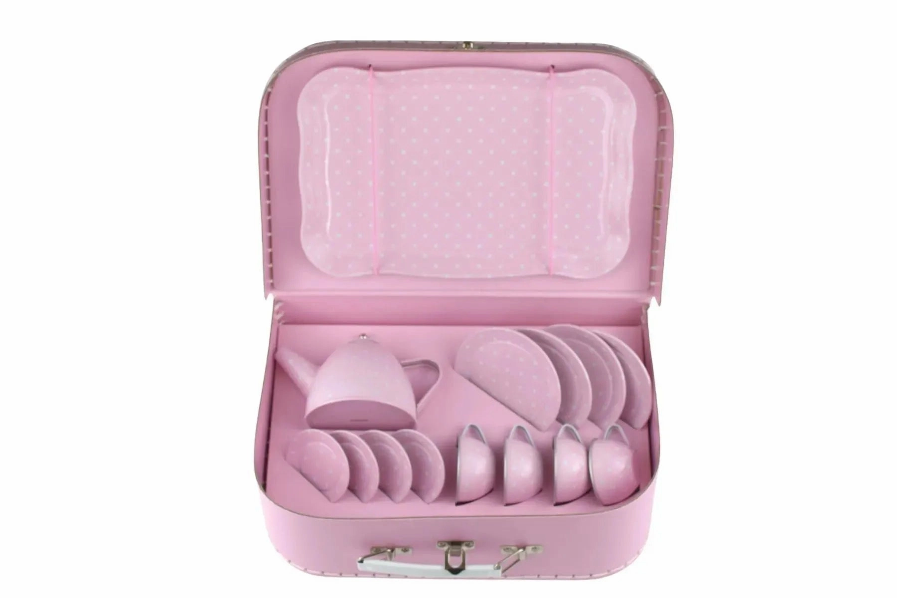 Kaper Kidz Toys Pink Tin Tea Set In Suitcase 15 Piece