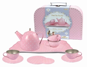 Kaper Kidz Toys Pink Tin Tea Set In Suitcase 15 Piece