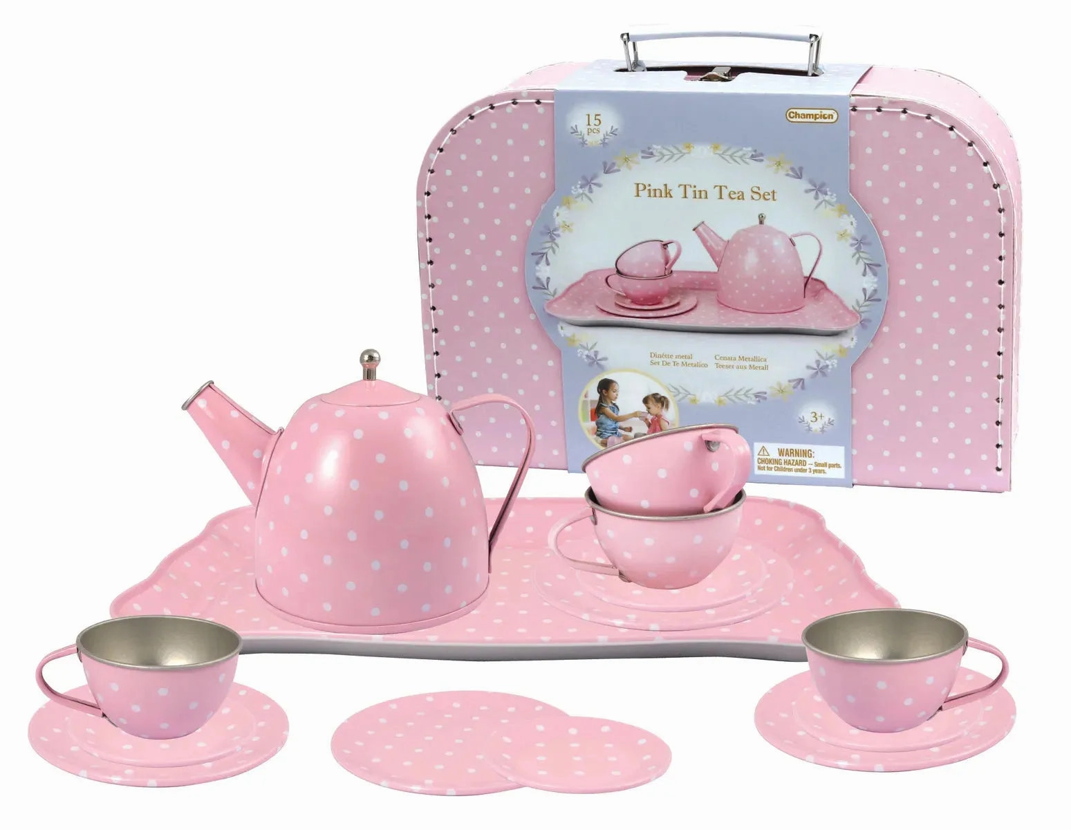 Kaper Kidz Toys Pink Tin Tea Set In Suitcase 15 Piece