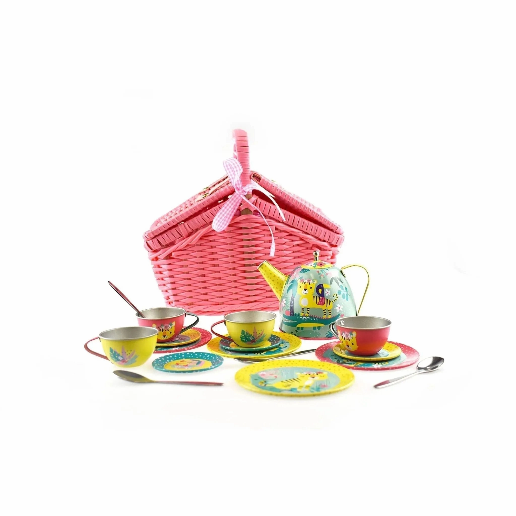 Kaper Kidz Toys Tiger Tin Tea Set In Picnic Basket (18 Piece Set)