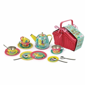 Kaper Kidz Toys Tiger Tin Tea Set In Picnic Basket (18 Piece Set)