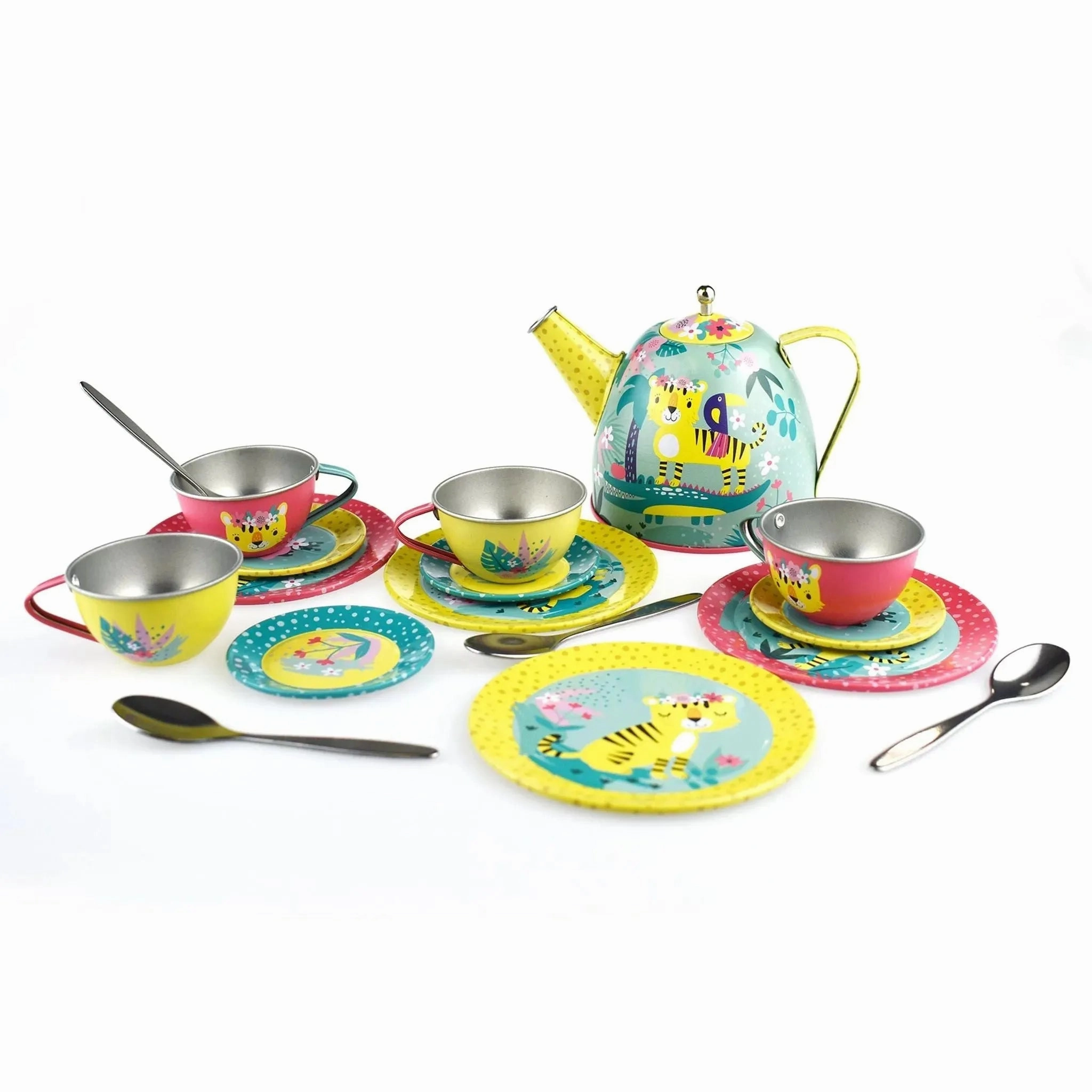 Kaper Kidz Toys Tiger Tin Tea Set In Picnic Basket (18 Piece Set)