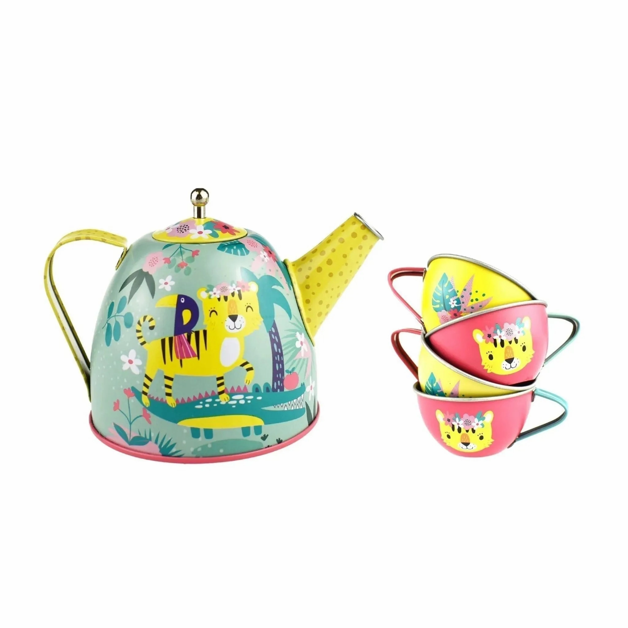 Kaper Kidz Toys Tiger Tin Tea Set In Picnic Basket (18 Piece Set)