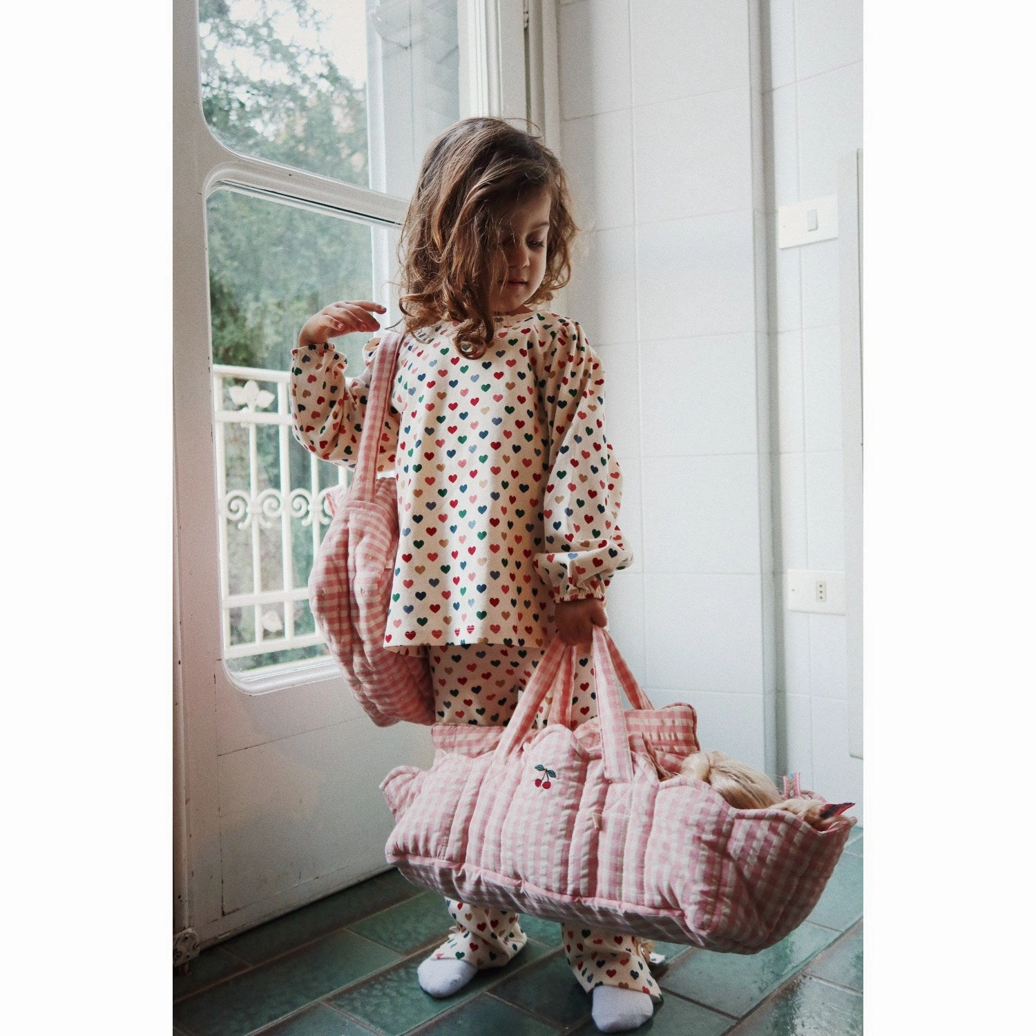 Konges Sljd Powder Pink Check Doll Lift