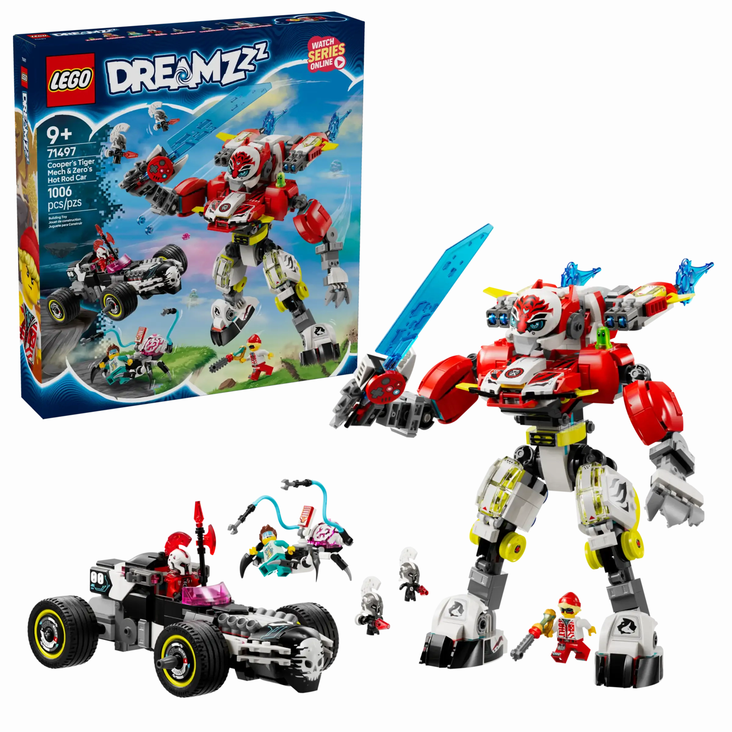 LEGO DRAMZzz 71497 Cooper's Tiger Mech & Zero's Hot Rod Car