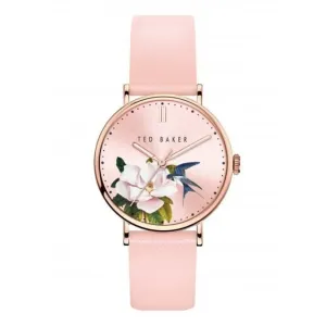Montre Femme en Cuir Rose avec Cadran Fleuri Rose Clair BKPPFF909