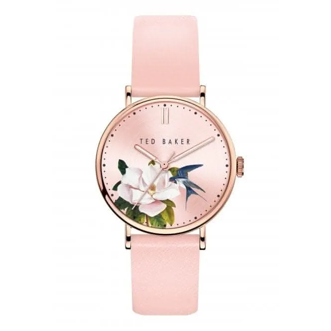 Montre Femme en Cuir Rose avec Cadran Fleuri Rose Clair BKPPFF909