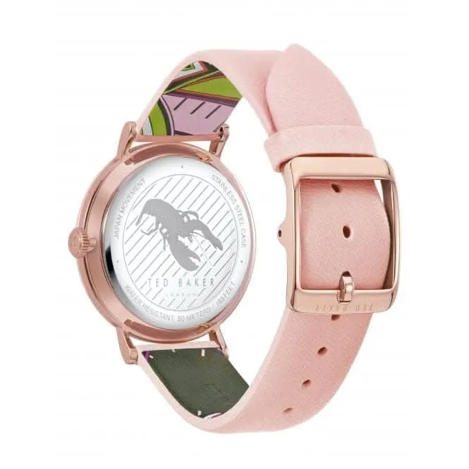 Montre Femme en Cuir Rose avec Cadran Fleuri Rose Clair BKPPFF909