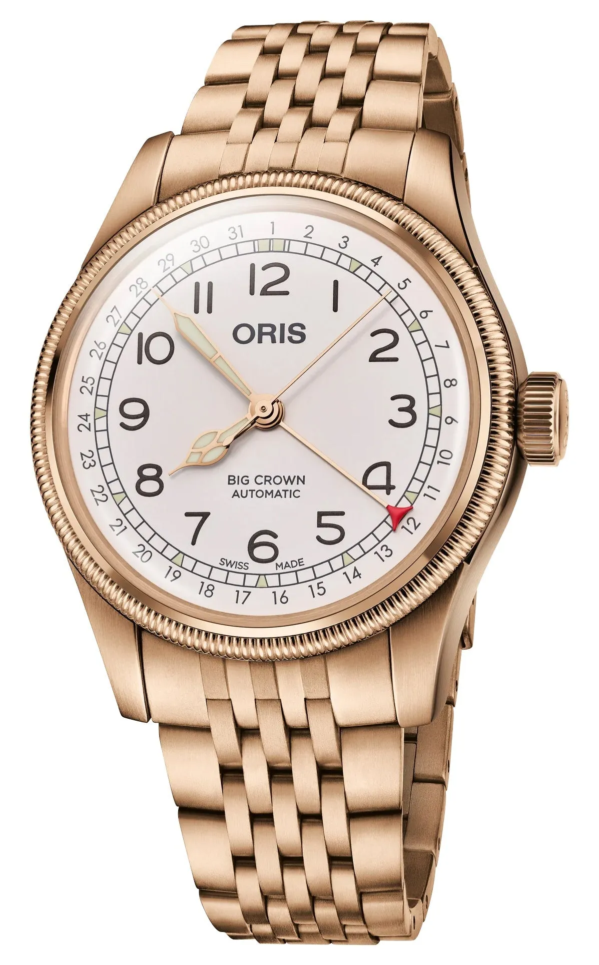 Édition Limitée Oris Big Crown Automatique Cadran Blanc Bronze Bracelet en Cuir Beige Interchangeable avec Bracelet en Bronze Date à Aiguille Montre Homme 754 7741 3161-Set Montres Oris