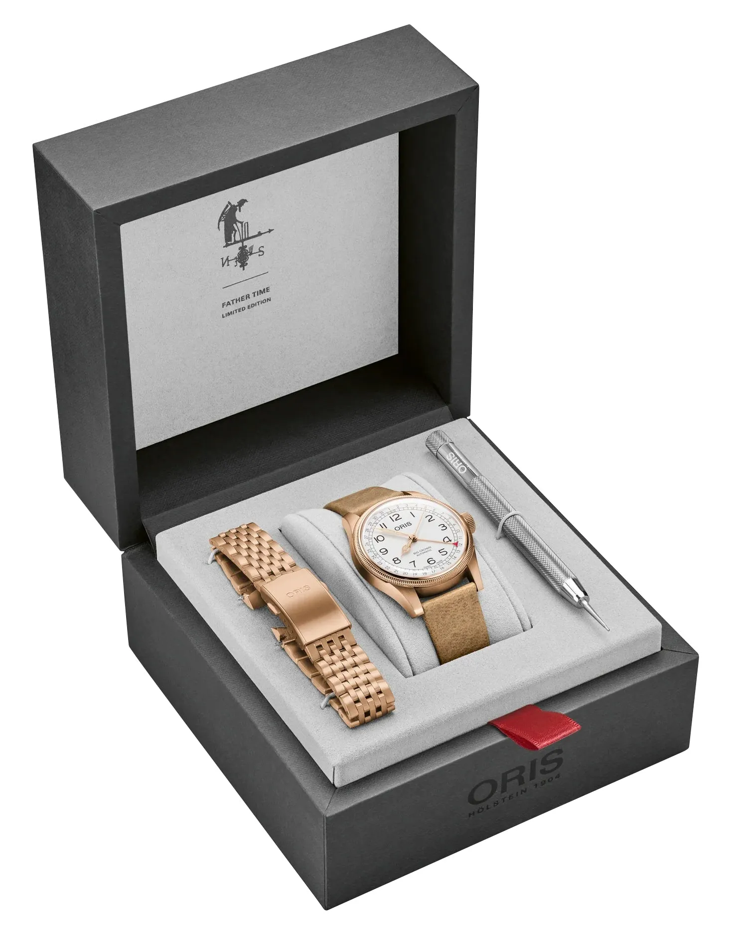 Édition Limitée Oris Big Crown Automatique Cadran Blanc Bronze Bracelet en Cuir Beige Interchangeable avec Bracelet en Bronze Date à Aiguille Montre Homme 754 7741 3161-Set Montres Oris