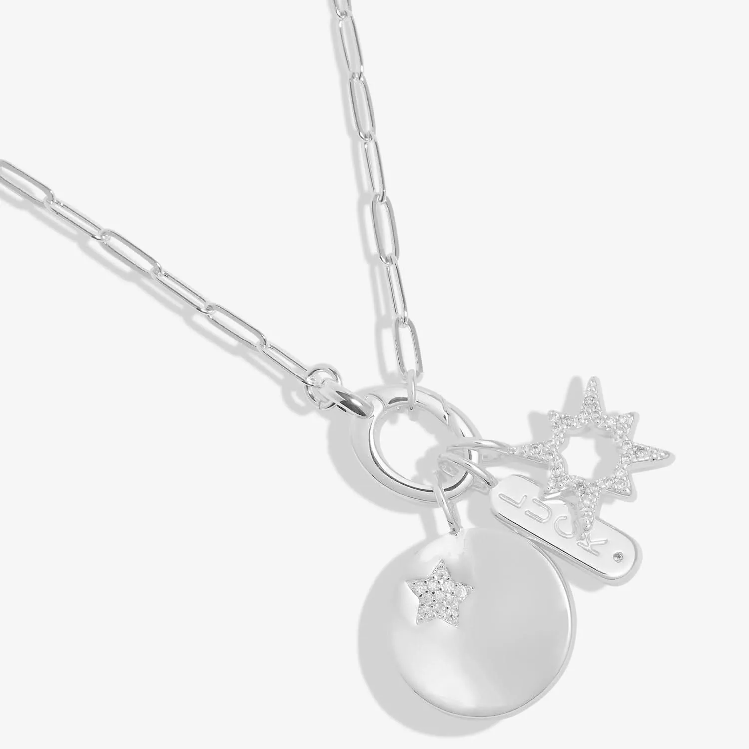 Petits liens collier avec fermoir ovale et breloques porte-bonheur en argent plaqué 7549 Joma Jewellery