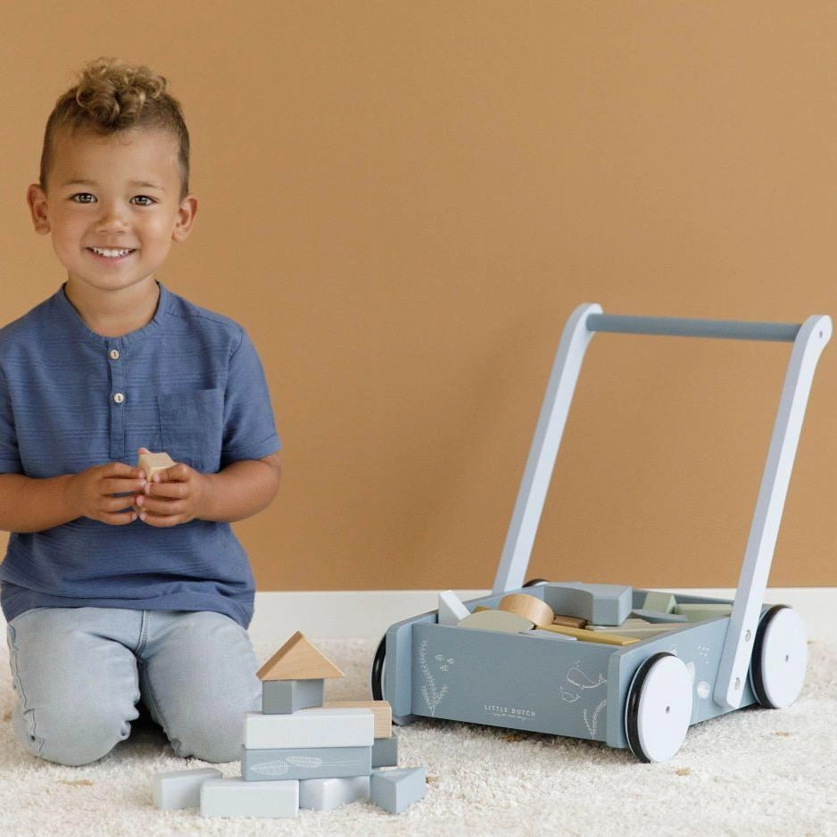 Little Dutch Baby Walker Block Trolley - Ocean Blue