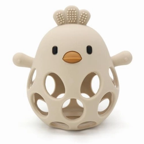 Magni Teether ball with duckling in LFGB silicone, beige