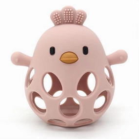 Magni Teether ball with duckling in LFGB silicone, pink