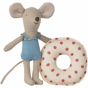 Maileg Beach Mouse With Float, Little Sister - Red Dot