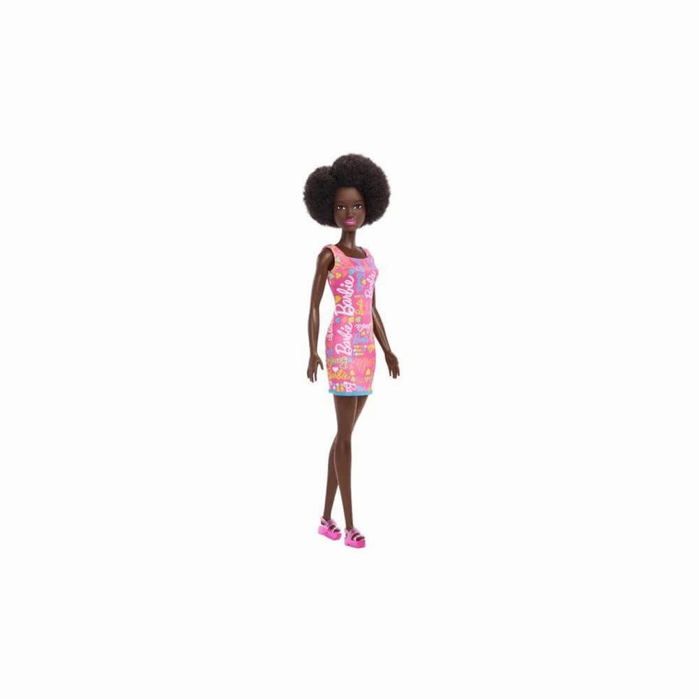 Mattel Toys Barbie Doll Wearing Pink Barbie Print Dress