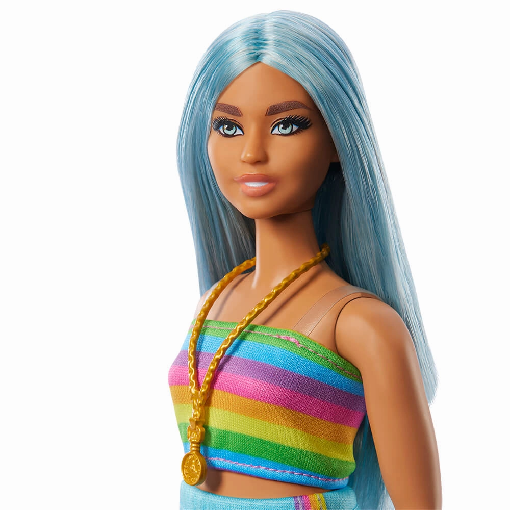 Mattel Toys Barbie Fashionistas Doll with Blue Hair & Rainbow Top #218